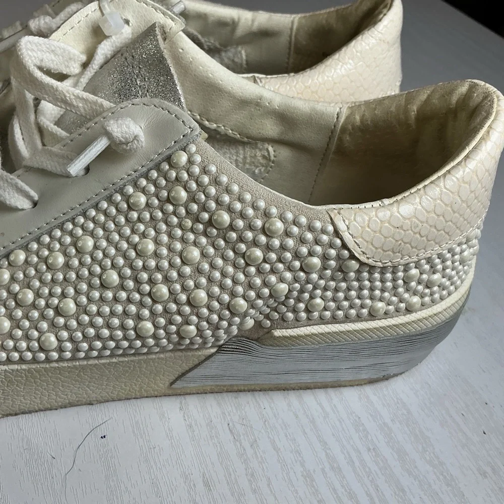 Dolce Vita Cream and Silver Studded Sneakers B25